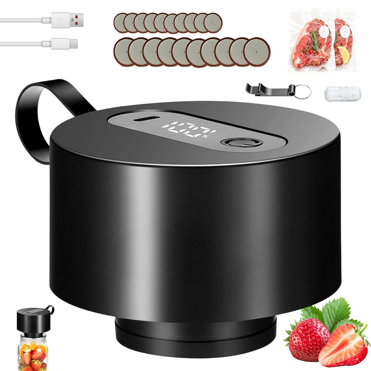 SET ELECTRIC VACUUM SEALER FOR JARS MASON USB +20 LIDS