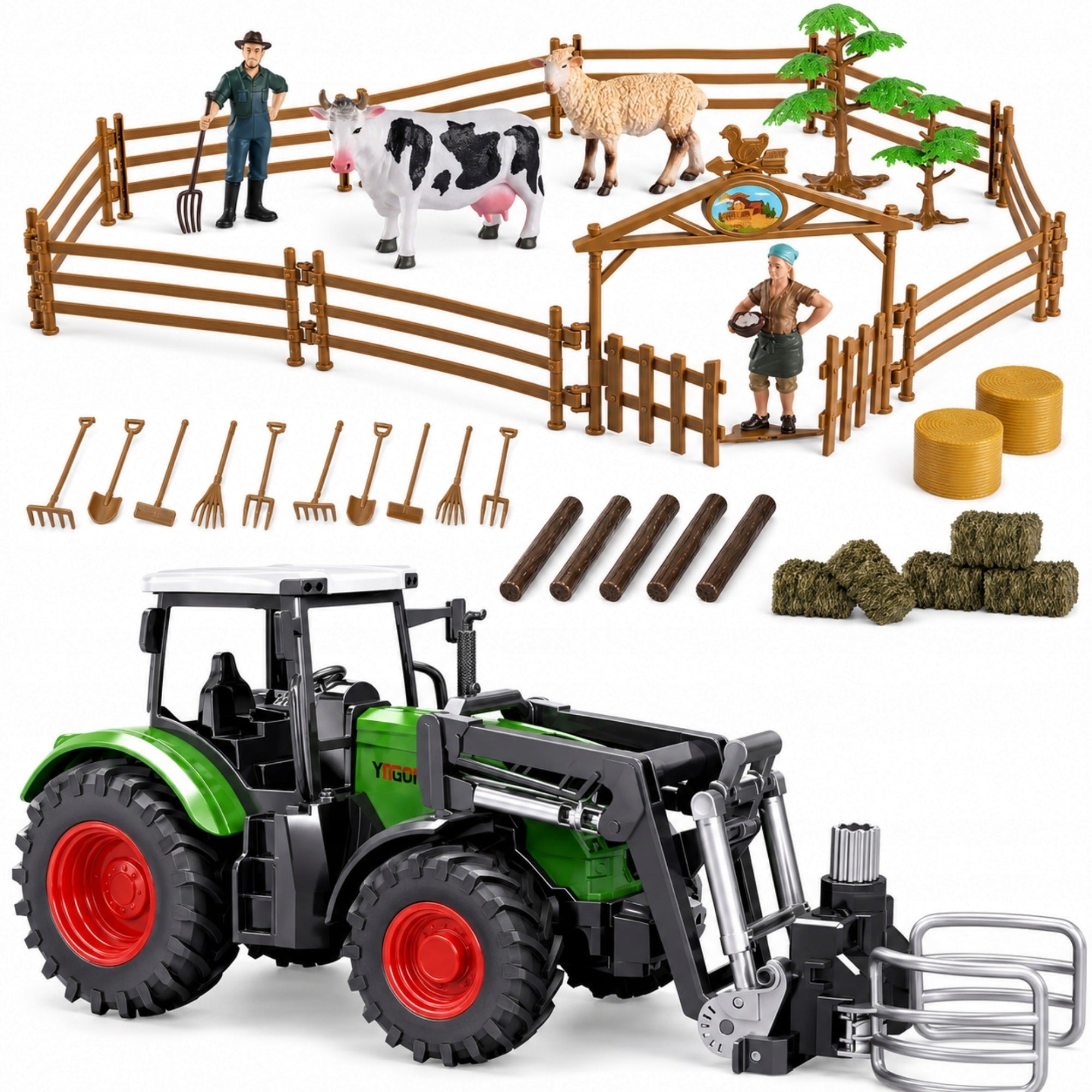 SET FARM TRACTOR TRAILER TRACTOR FARM AGRICULTURAL MACHINERY ANIMALS F Brand Sferazabawek