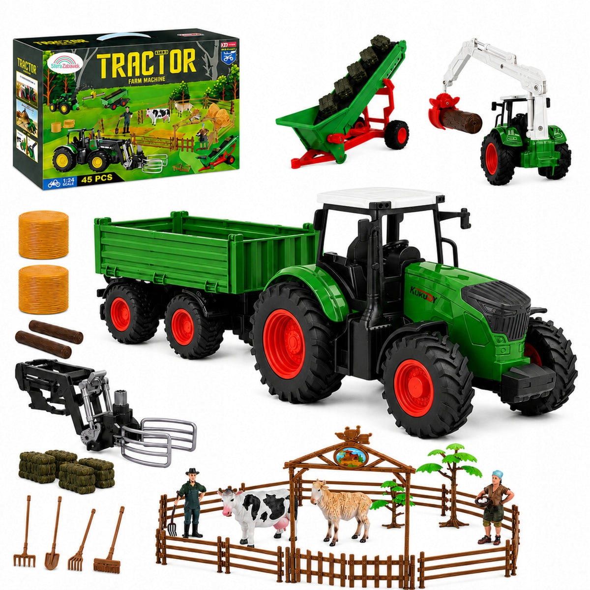 SET FARM TRACTOR TRAILER TRACTOR FARM AGRICULTURAL MACHINERY ANIMALS F