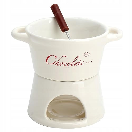 SET FONDUE CHOCOLATE CERAMIC 300 ML WITH FORK GIFT wooden