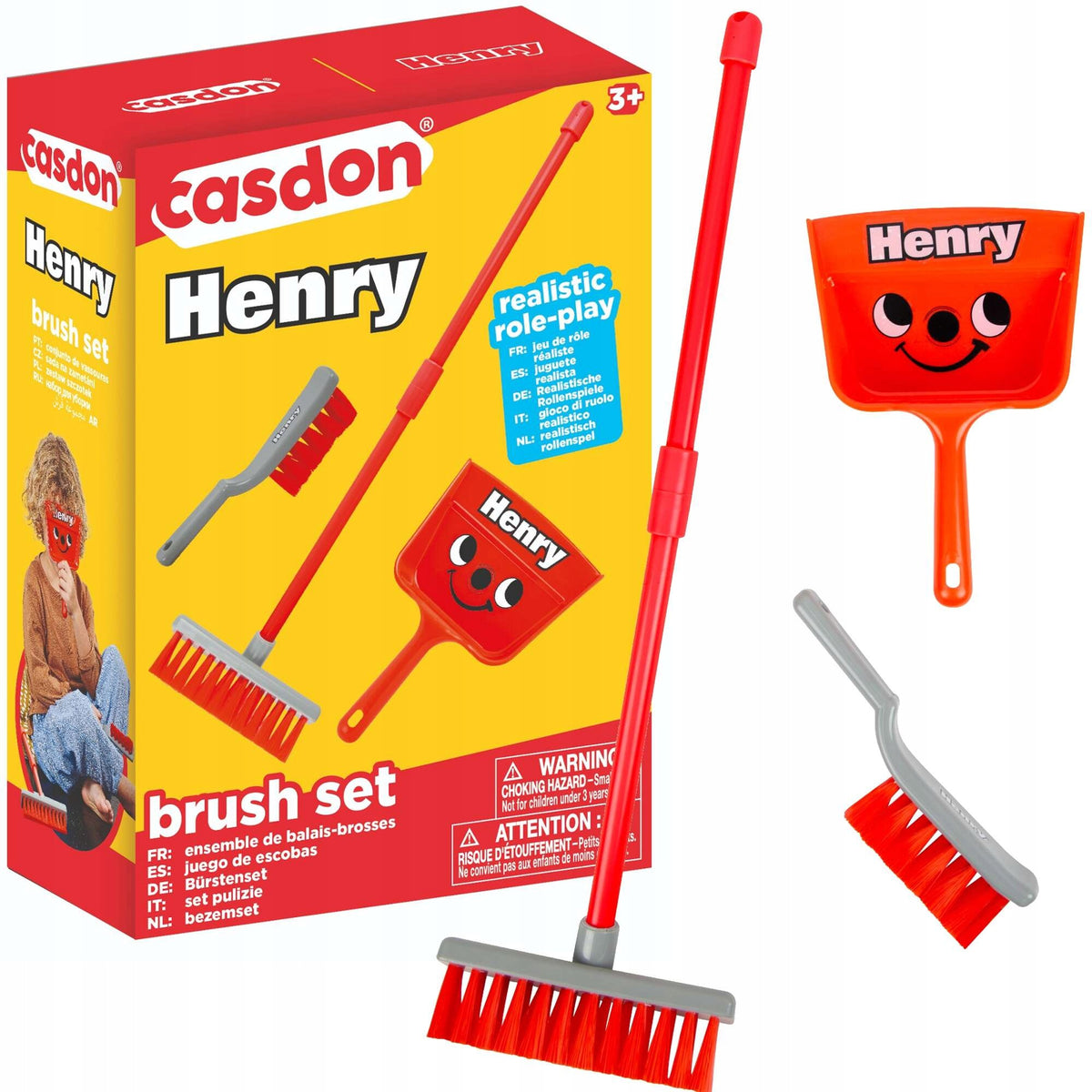 SET FOR CLEANING HENRY RED SWEEPER WITH DUSTPAN CASDON 3+