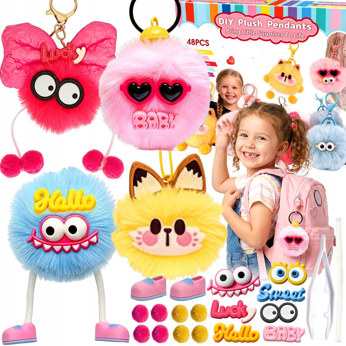 SET FOR CREATING KEY CHAINS PENDANT KEYCHAIN FLUFFY FOR BACKPACK