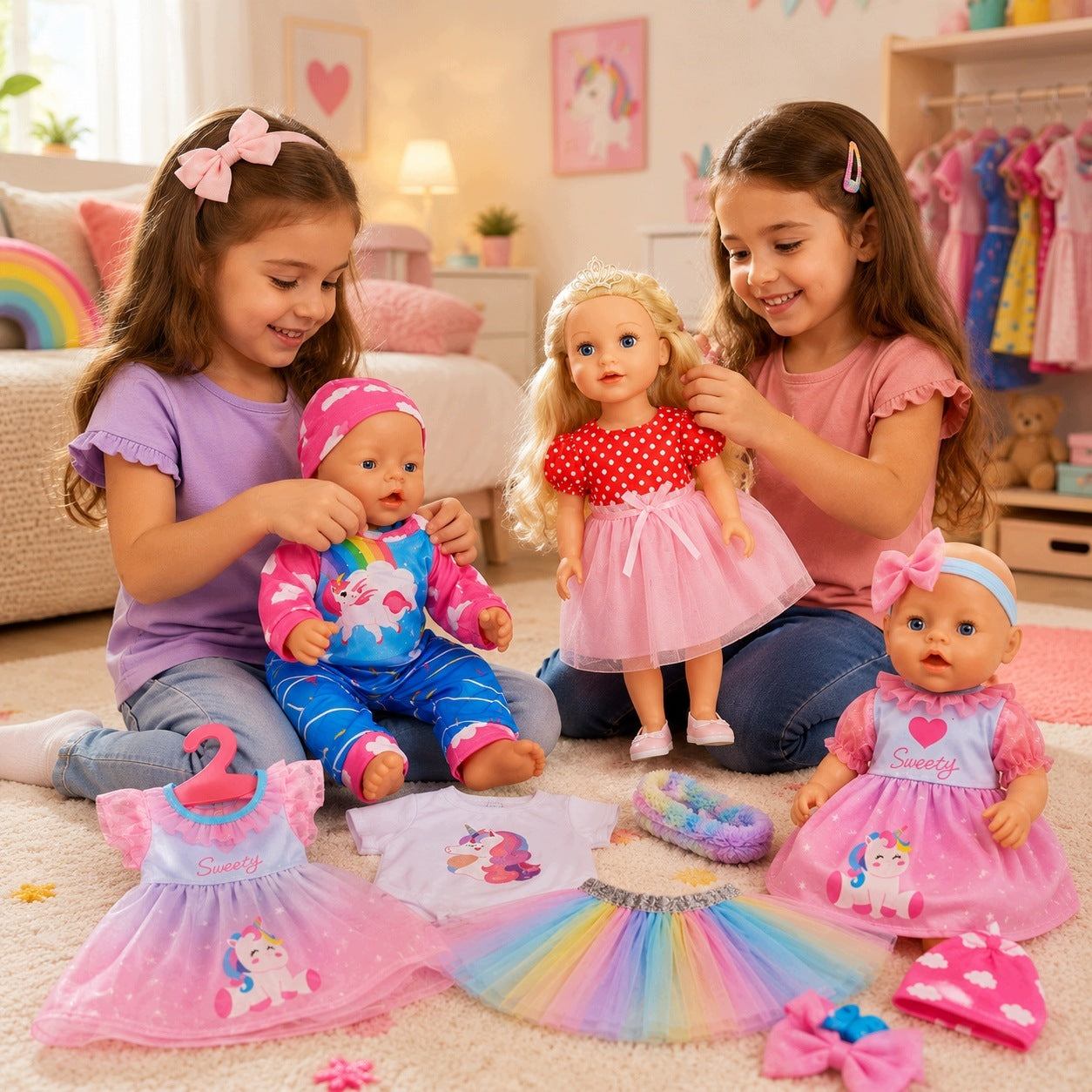 SET FOR DOLL CLOTHES CLOWN DRESS FOR BABY SET SHOES PANTS Manufacturer code Zestaw Ubranek DLA LALEK MIX