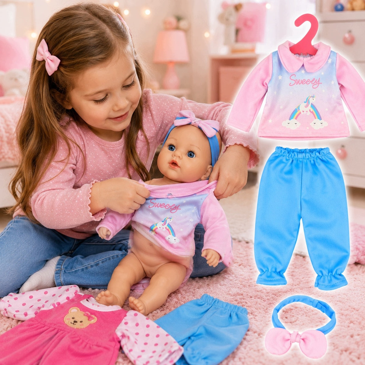 SET FOR DOLL CLOTHES CLOWN DRESS FOR BABY SET SHOES PANTS Packaging status original