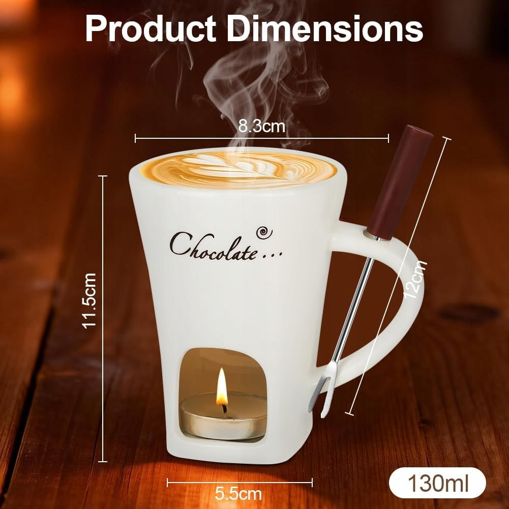 SET FOR FONDUE CERAMIC MUG FORK CHOCOLATE CHEESE 130 ml GIFT Manufacturer code ZESTAW DO FONDUE CERAMICZNY KUB STREFAZAKUPÓW