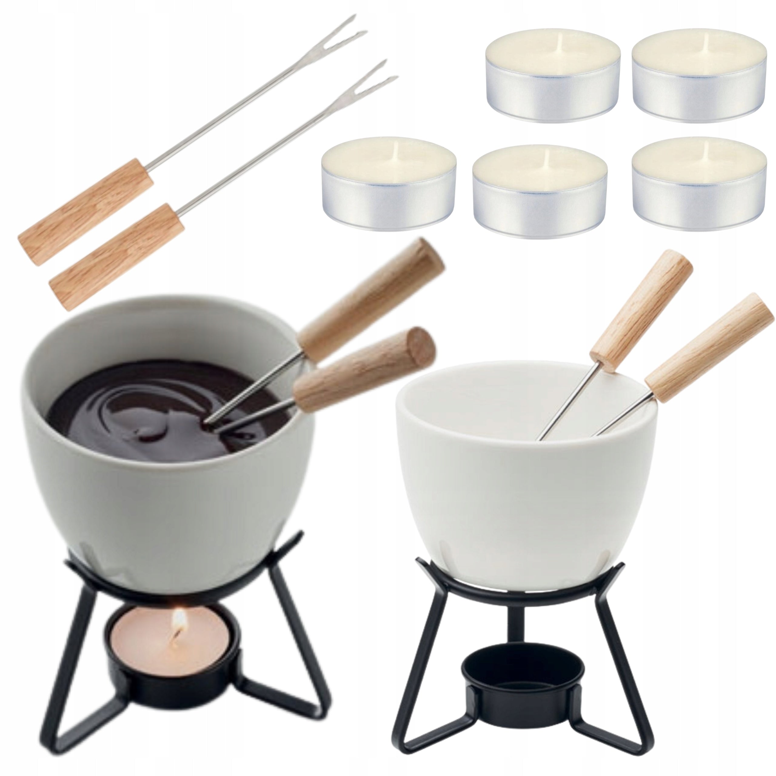 SET FOR FONDUE CHOCOLATE CHEESE HEATER CERAMIC MUG + FREEBIES Packaging status original