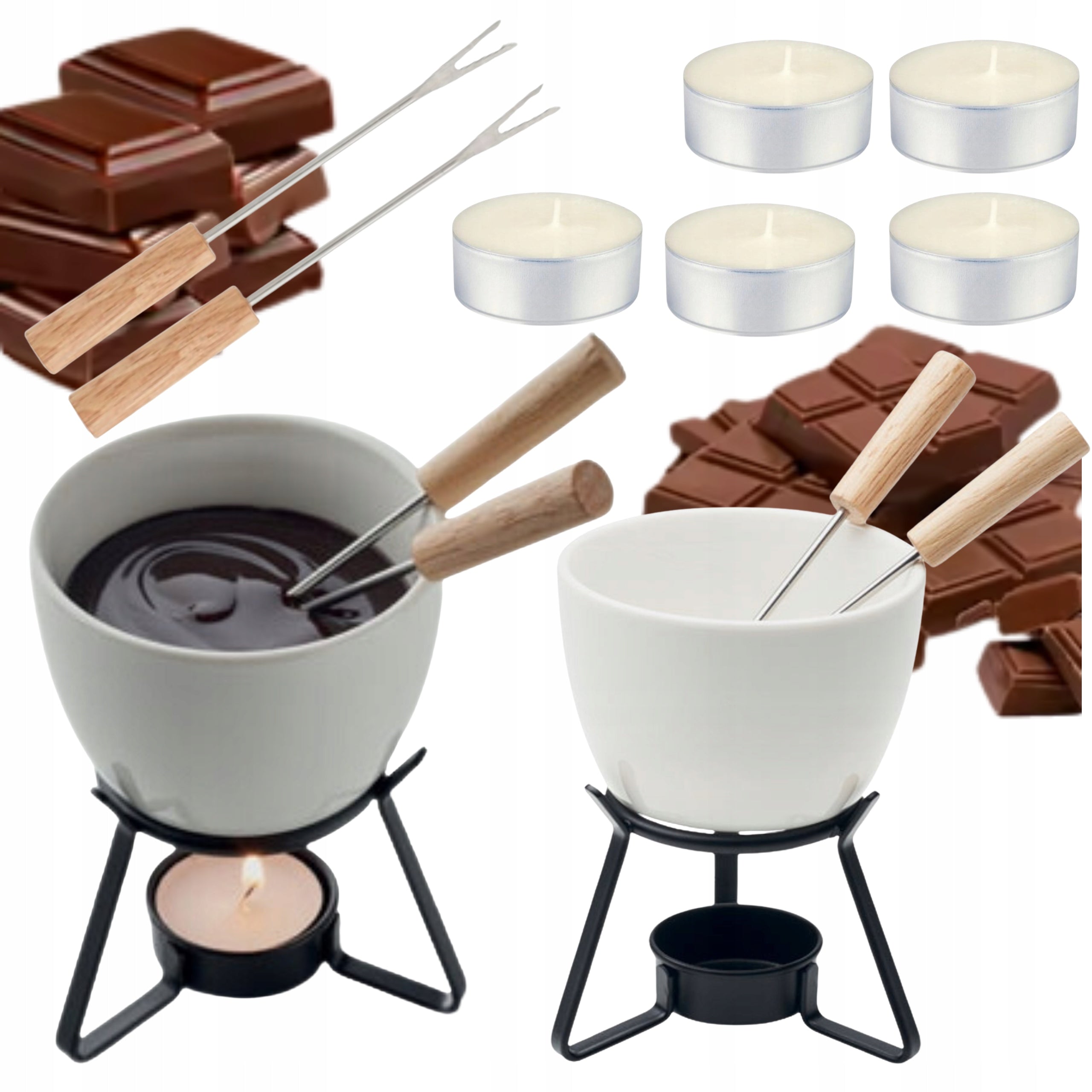 SET FOR FONDUE CHOCOLATE CHEESE HEATER CERAMIC MUG + FREEBIES