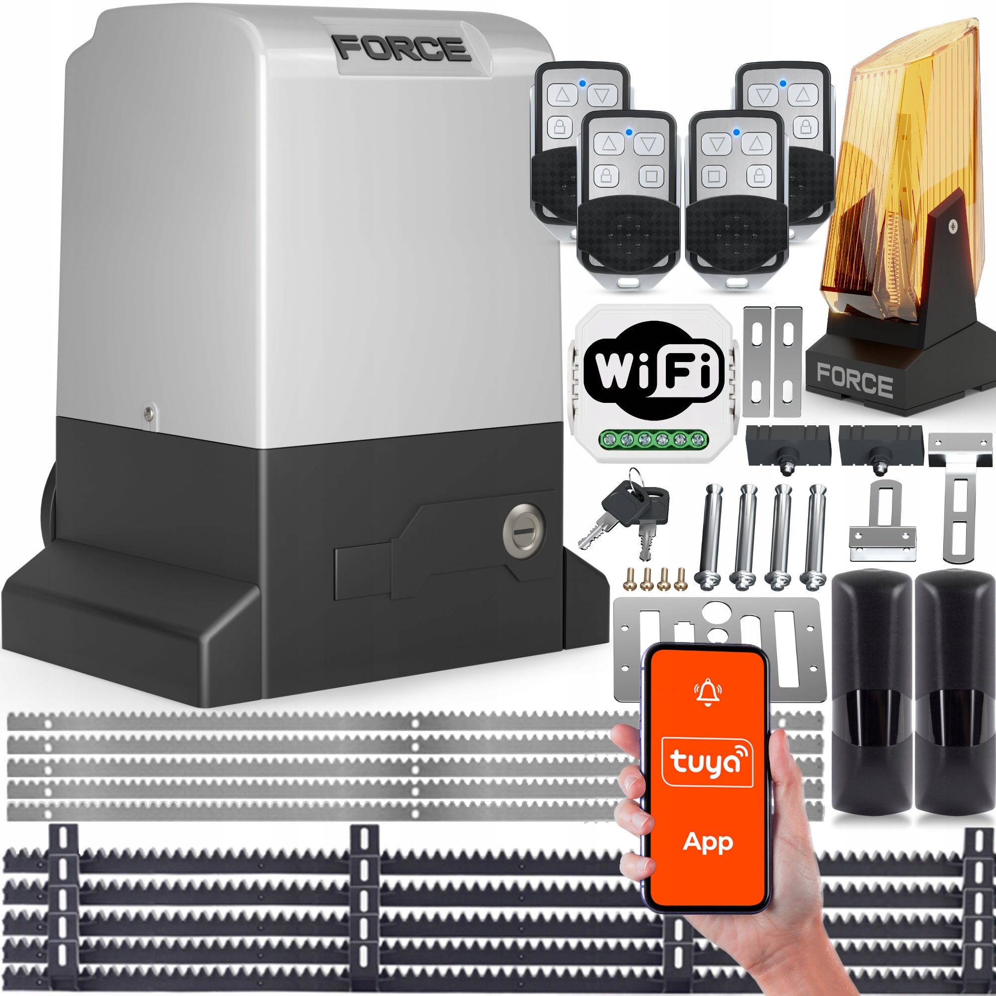 SET FOR GATES FORCE 1200 kg 4xPILOT WIFI 5xLEAVES LAMP GATE DRIVE