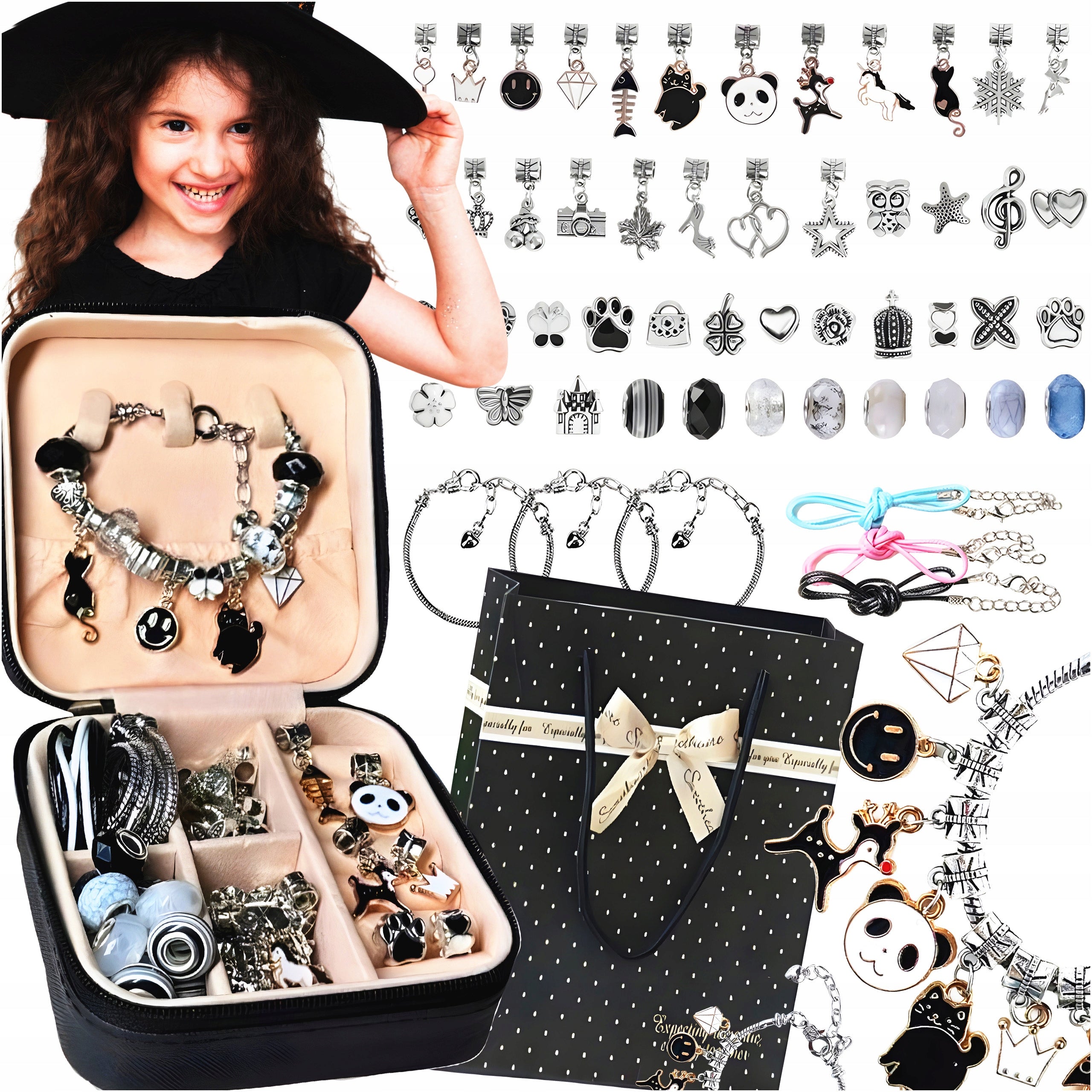 SET FOR MAKING BRACELETS NECKLACES GIFT + CHEST BLACK