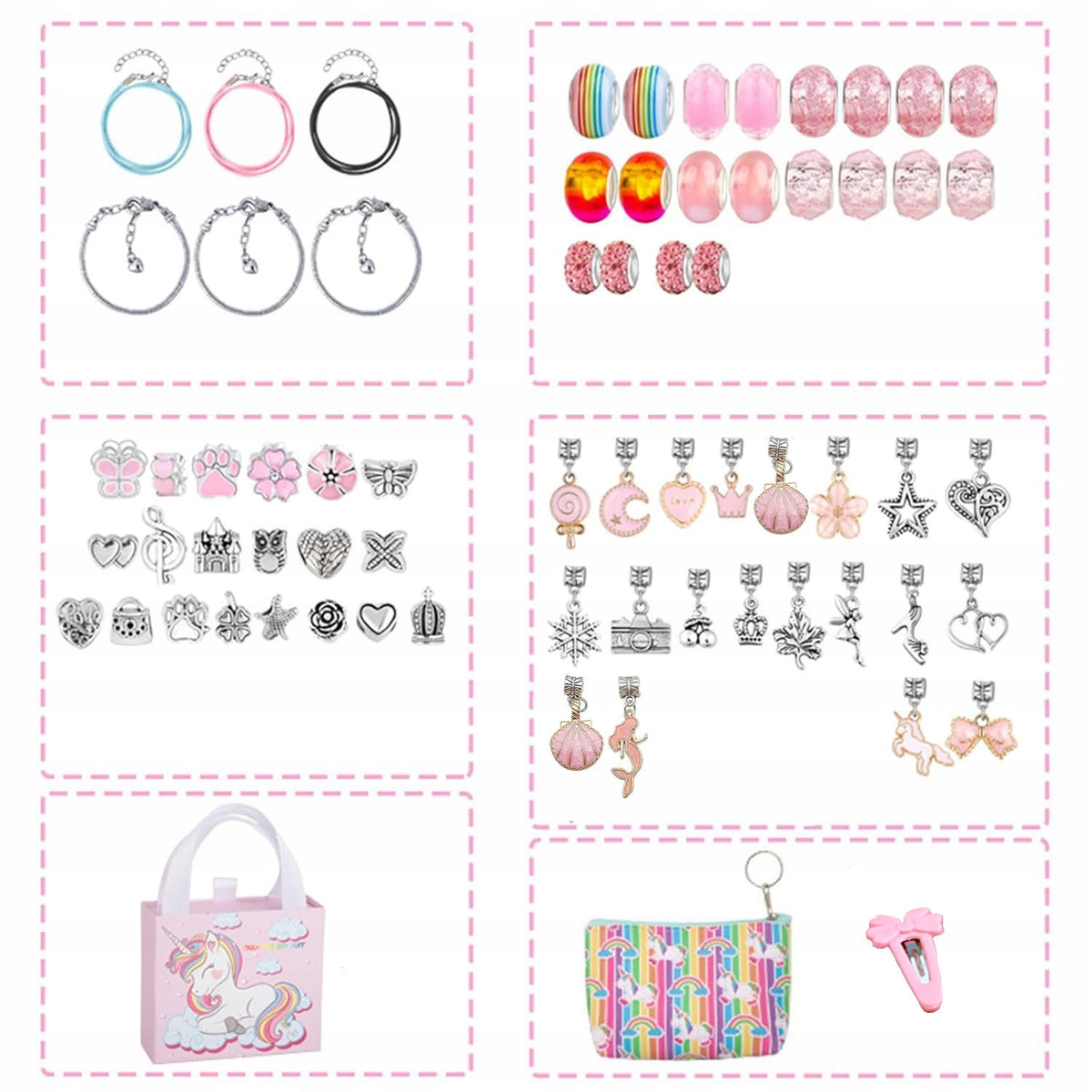 SET FOR MAKING JEWELRY BRACELETS CHARMS BEADS UNICORN CHILDREN Kind jewelry