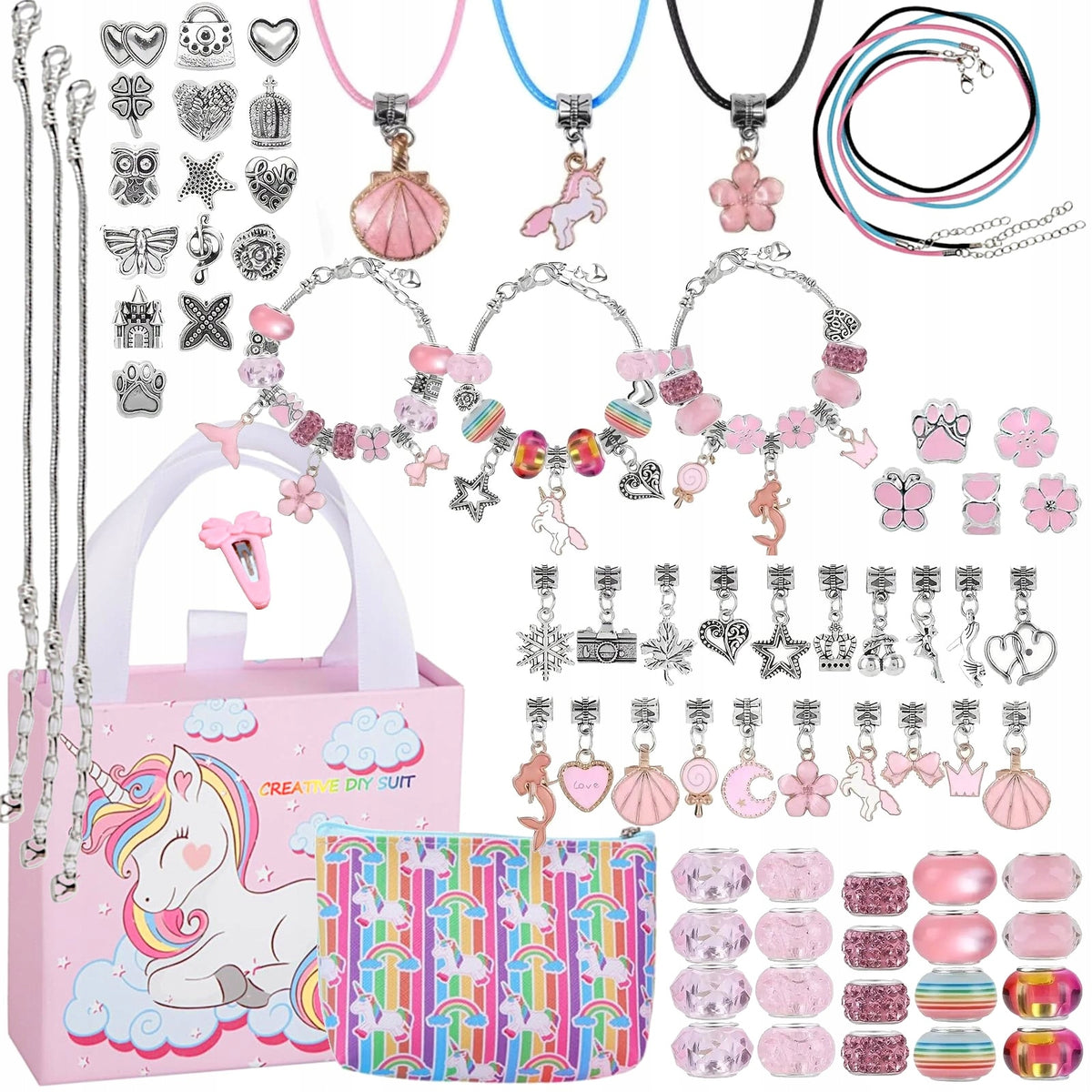 SET FOR MAKING JEWELRY BRACELETS CHARMS BEADS UNICORN CHILDREN