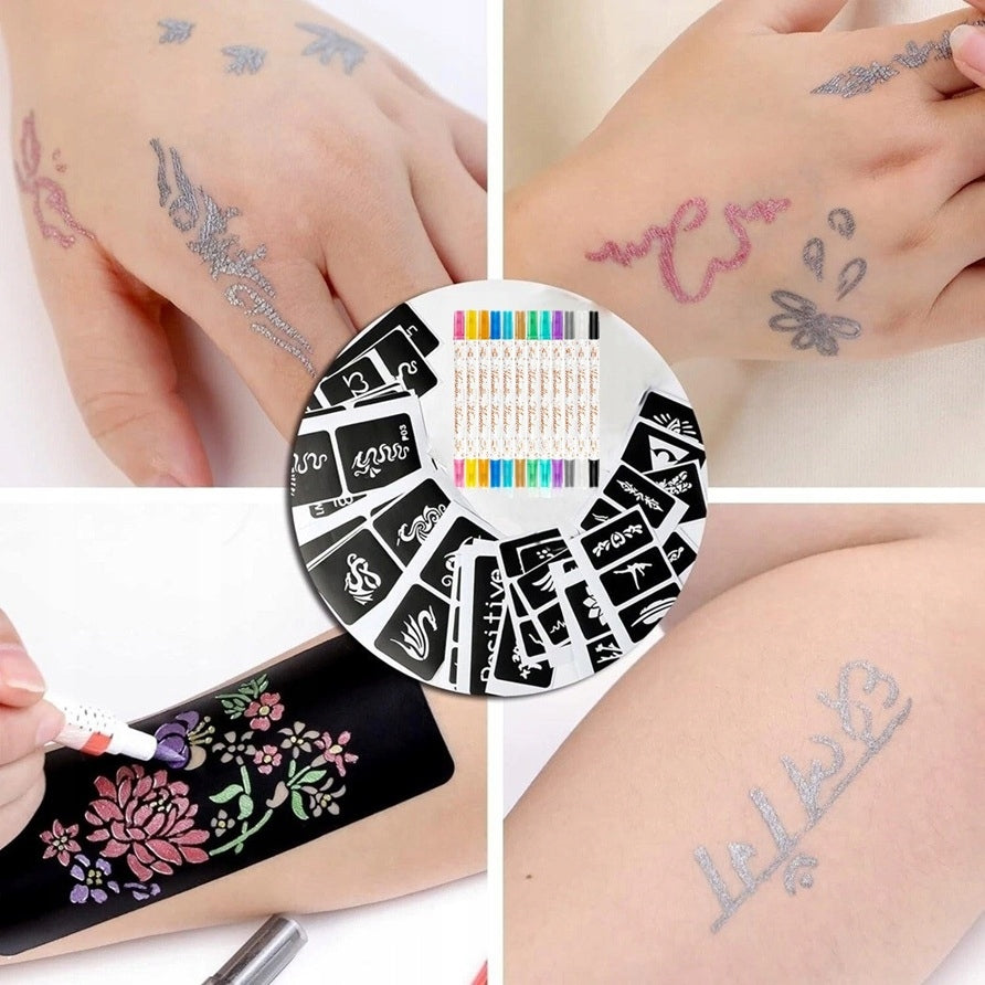 SET FOR MAKING TATTOOS WITH PENS AND TEMPLATES TATTOOS FOR CHILDREN LARGE Manufacturer code ZESTAW DO TATUAŻY SZABLONY