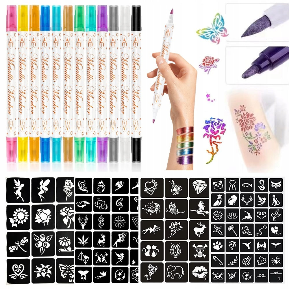 SET FOR MAKING TATTOOS WITH PENS AND TEMPLATES TATTOOS FOR CHILDREN LARGE