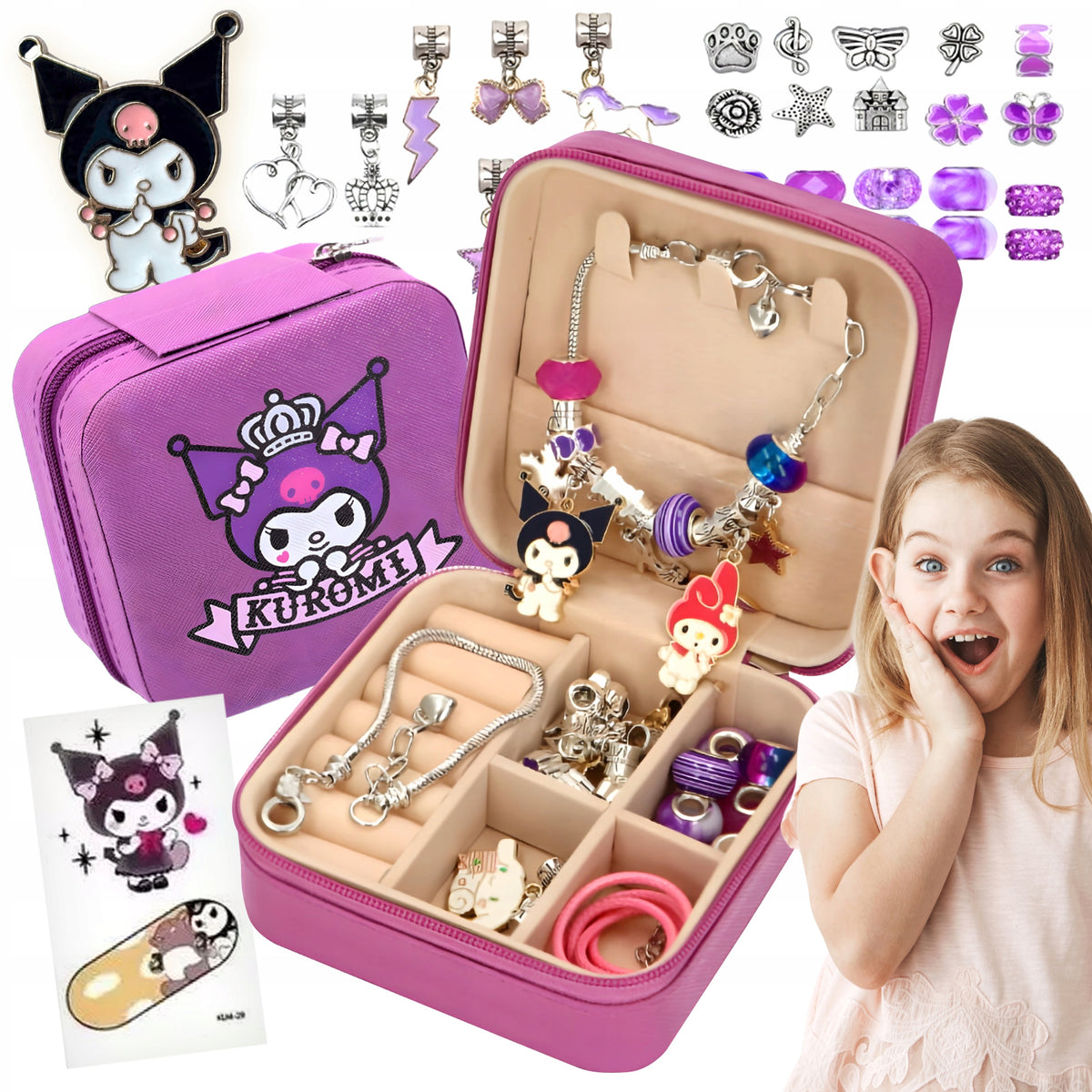 SET KUROMI BEADS ELEMENTS FOR MAKING JEWELRY BRACELETS CHARMS