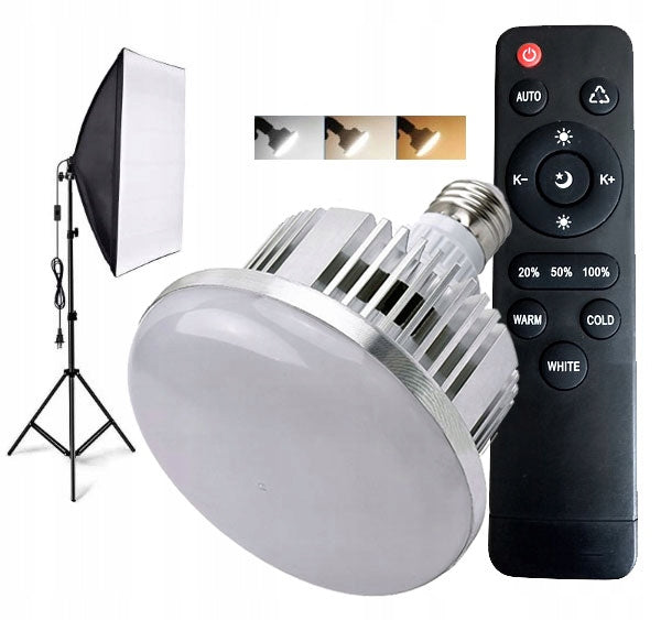 SET LED LAMP 50W = 500W E27 SOFTBOX 50X70CM TRIPOD 215 REMOTE CONTROL 3000-6000K