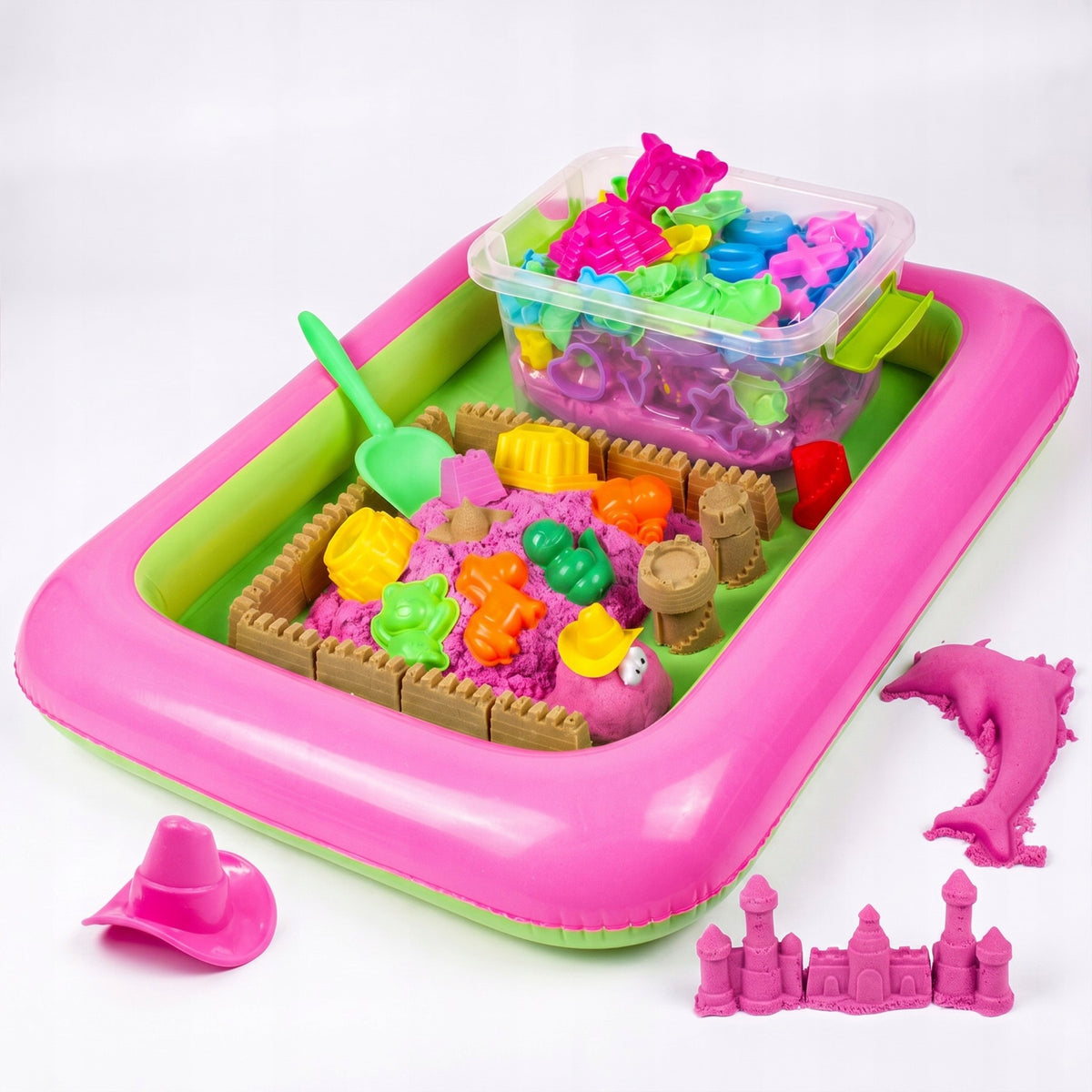 SET MAGIC KINETIC SAND 3KG MOLDS POOL SPATULA IN ROSE TRUNK Packaging status original