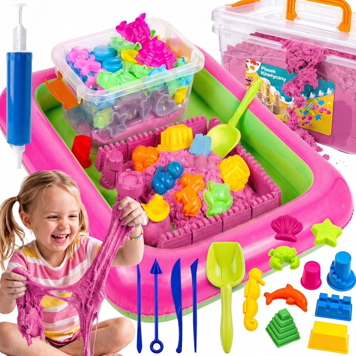 SET MAGIC KINETIC SAND 3KG MOLDS POOL SPATULA IN ROSE TRUNK