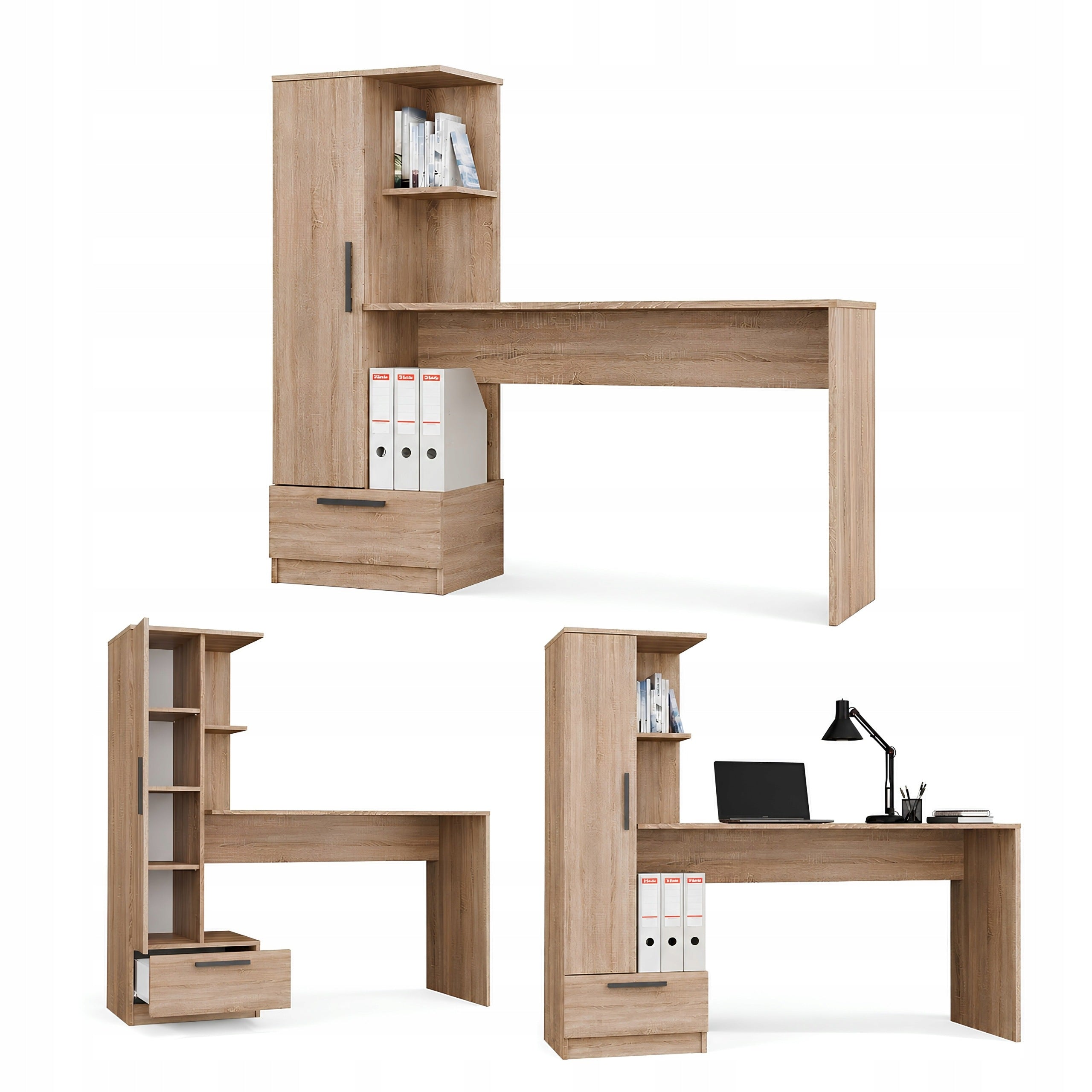 SET MODERN COMPUTER DESK COSMO WITH BOOKCASE FOR OFFICE SONOMA OAK