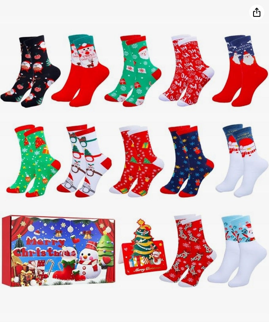 SET OF 12 PAIRS OF SOCKS CHRISTMAS SOCKS COTTON CHRISTMAS PATTERNS