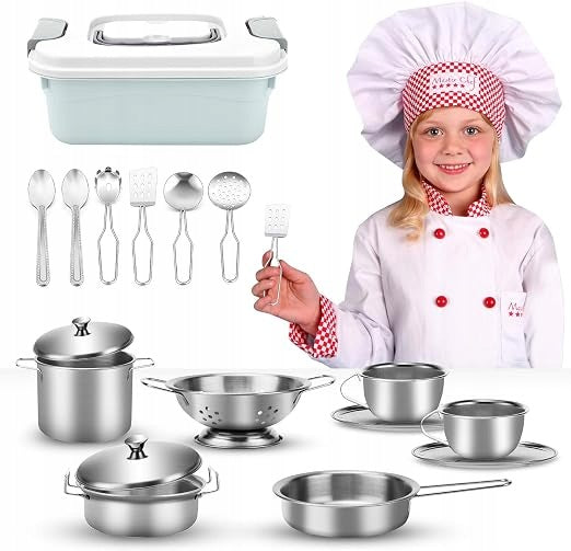 SET OF 17X KITCHEN ACCESSORIES POTS FOR CHILDREN FUN LEARNING ROLE-PLAYING
