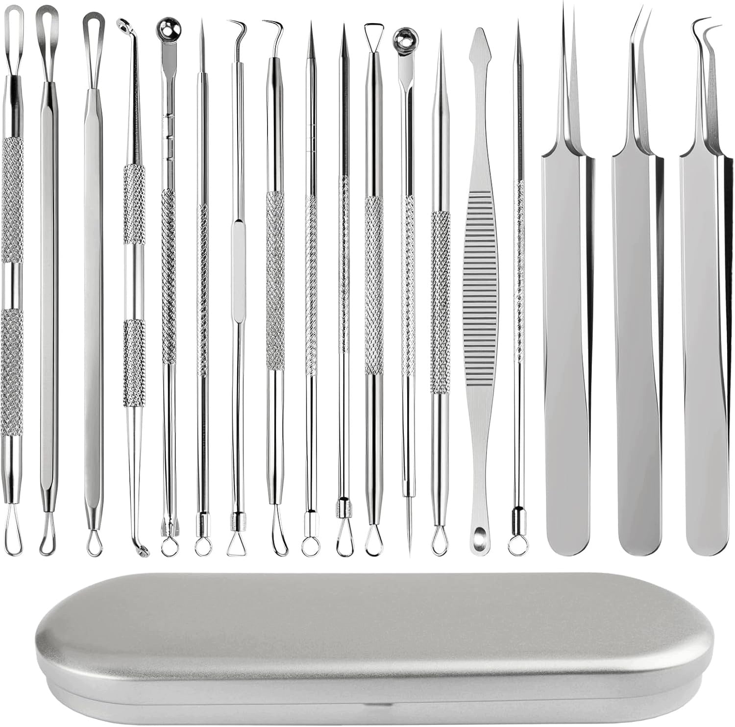 SET OF 18 ACNE BLACKHEAD REMOVAL TOOLS WITH CASE