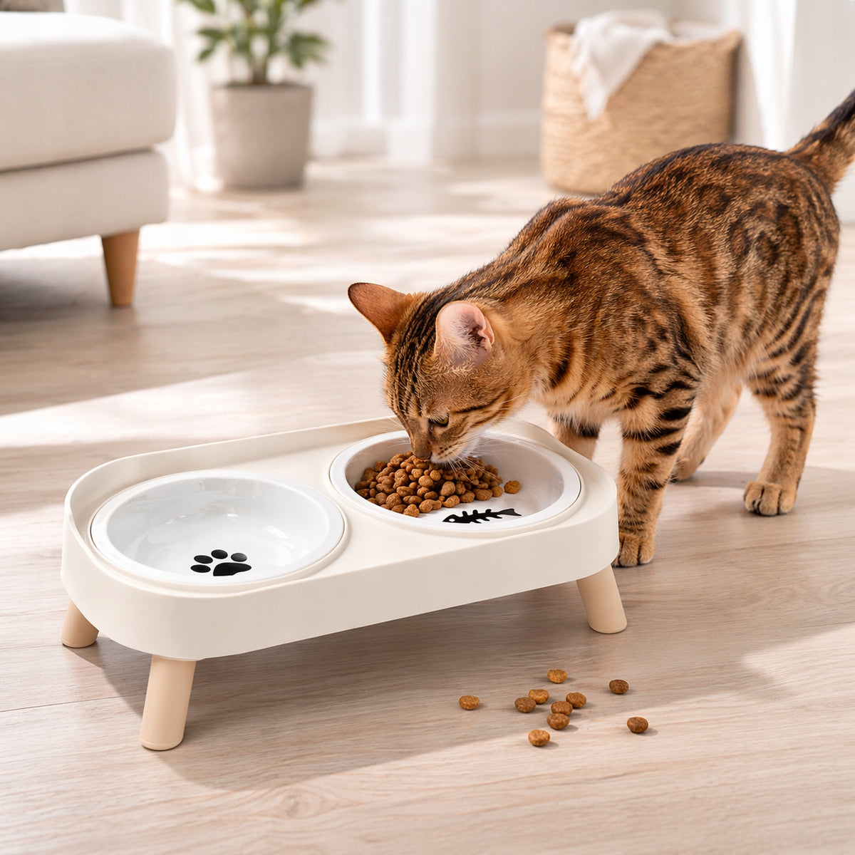 SET OF 2 CERAMIC BOWLS WITH TRAY ON DOG AND CAT STAND 2x300 ml Manufacturer code GLOBANI-MIS-03-B