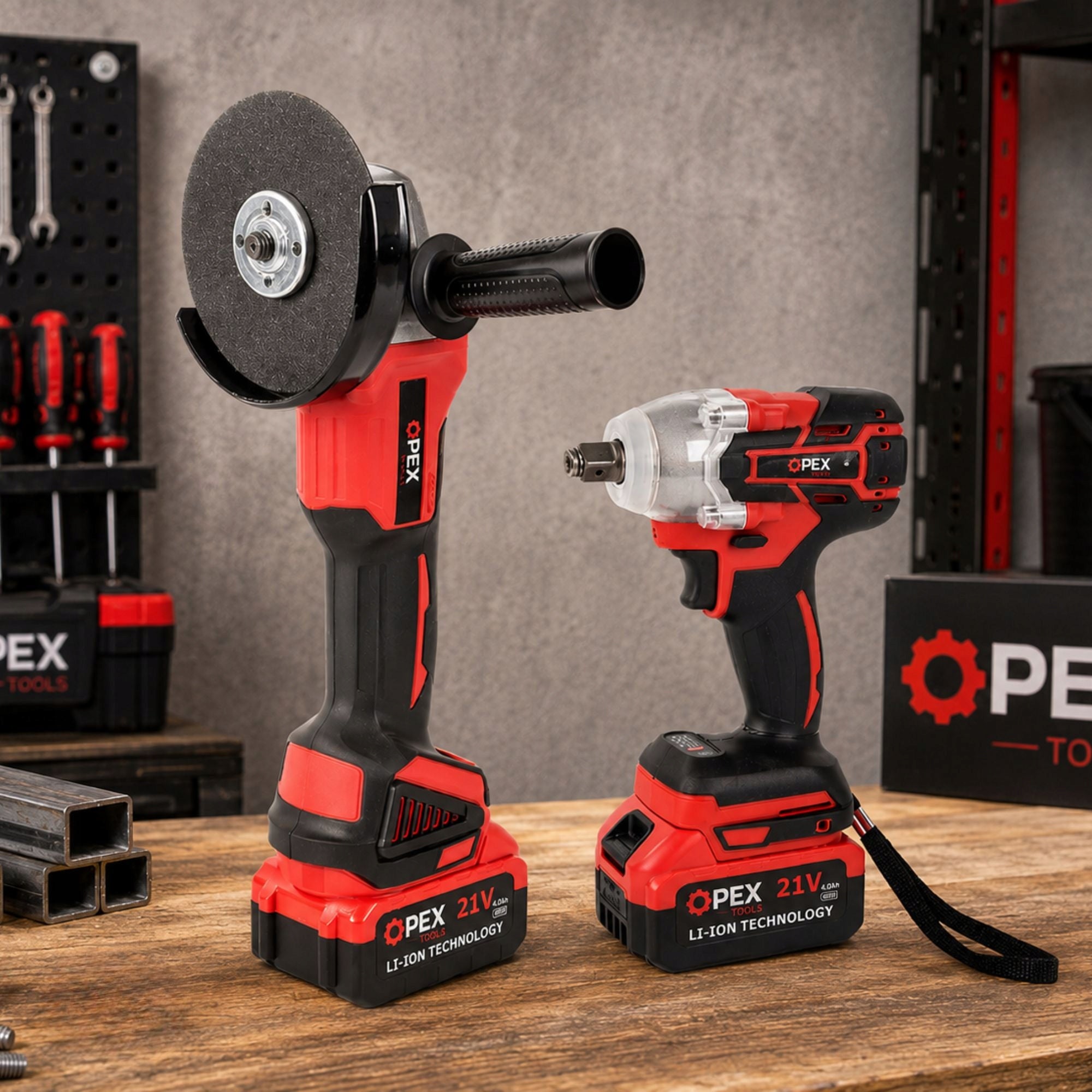 SET OF 2IN1 ANGLE GRINDER + CORDLESS IMPACT WRENCH + 2xAKU CAPS Manufacturer code 28006
