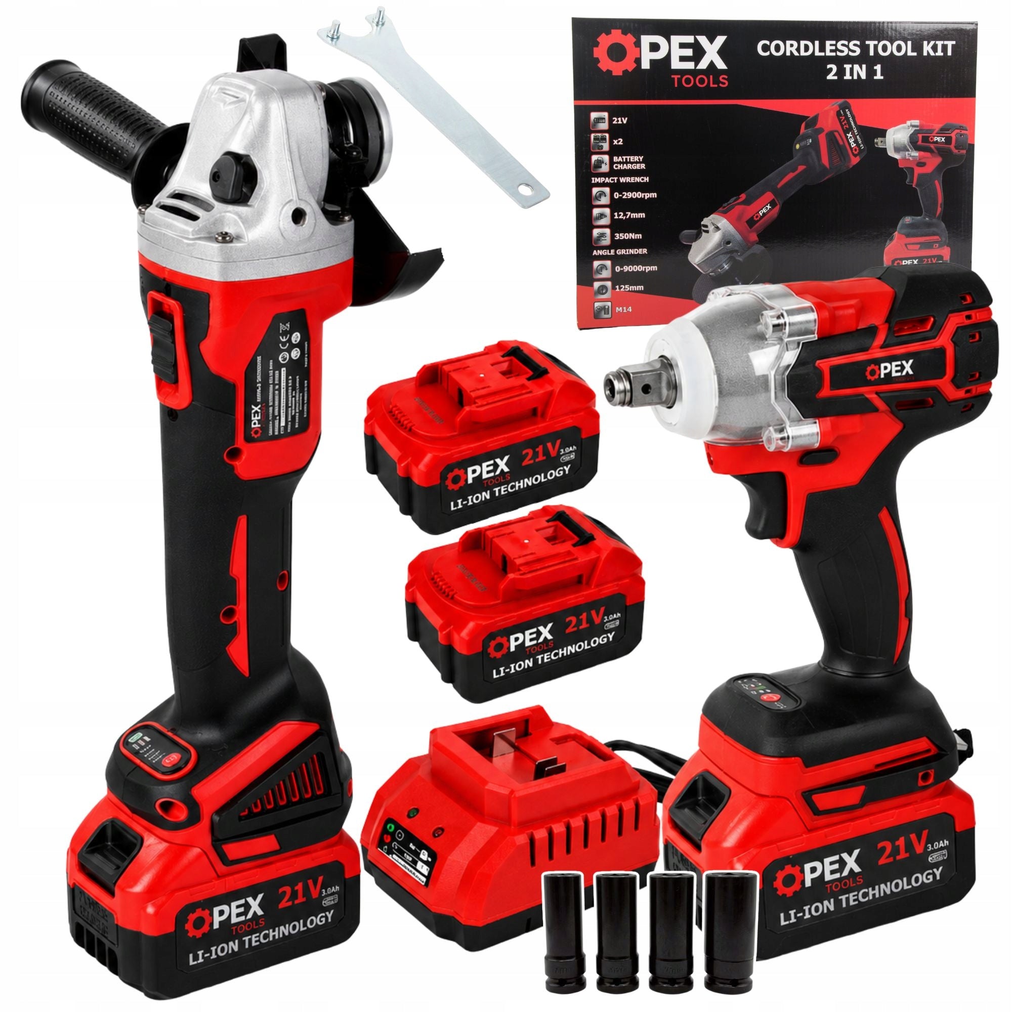 SET OF 2IN1 ANGLE GRINDER + CORDLESS IMPACT WRENCH + 2xAKU CAPS