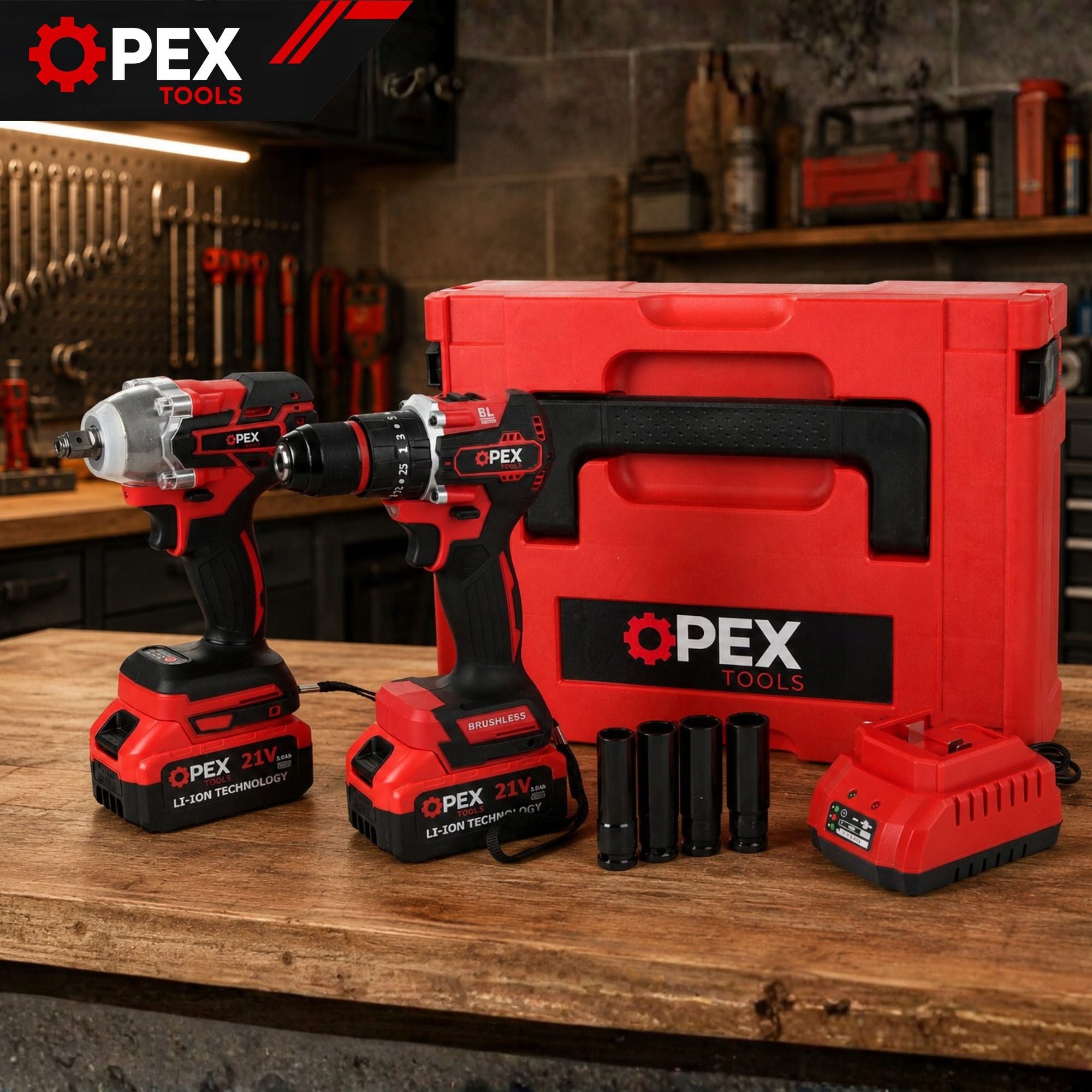 SET OF 2IN1 DRILL-DRIVER + IMPACT WRENCH BATTERY 2xAKU 21V 3Ah Packaging status original
