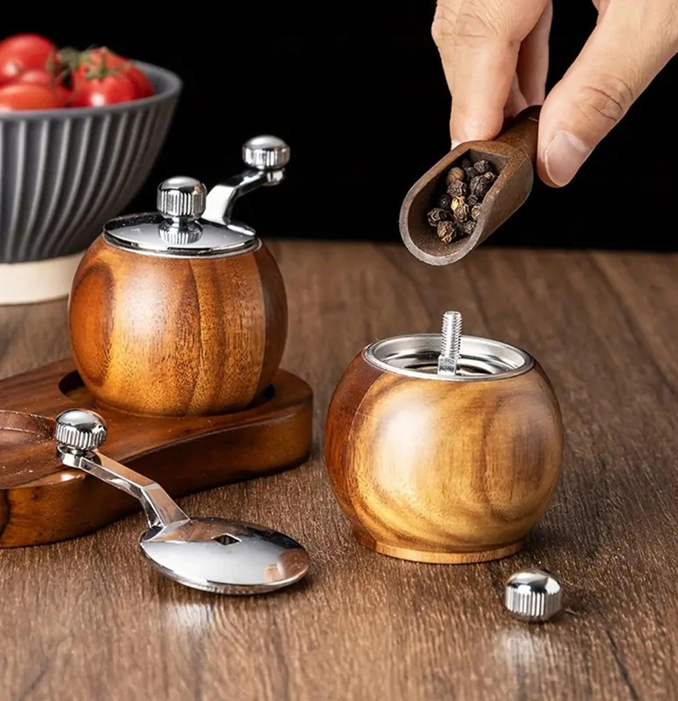 SET OF 2PCS WOODEN GRINDER DIKOM FOR PEPPER SALT SPICES ACACIA WOOD Packaging status original