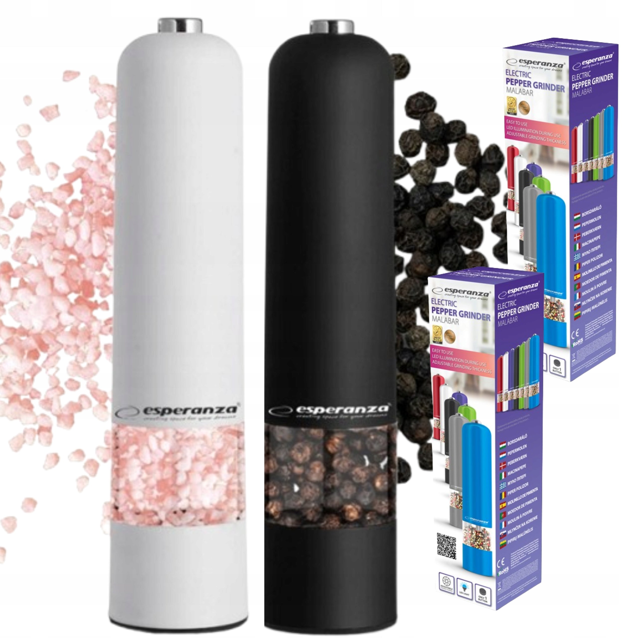 SET OF 2X AUTOMATIC ELECTRIC GRINDER FOR LED SPICE PEPPER SALT Manufacturer code MŁYNEK ELEKTRYCZNY DO SOLI PIEPRZU PRZYPRAW