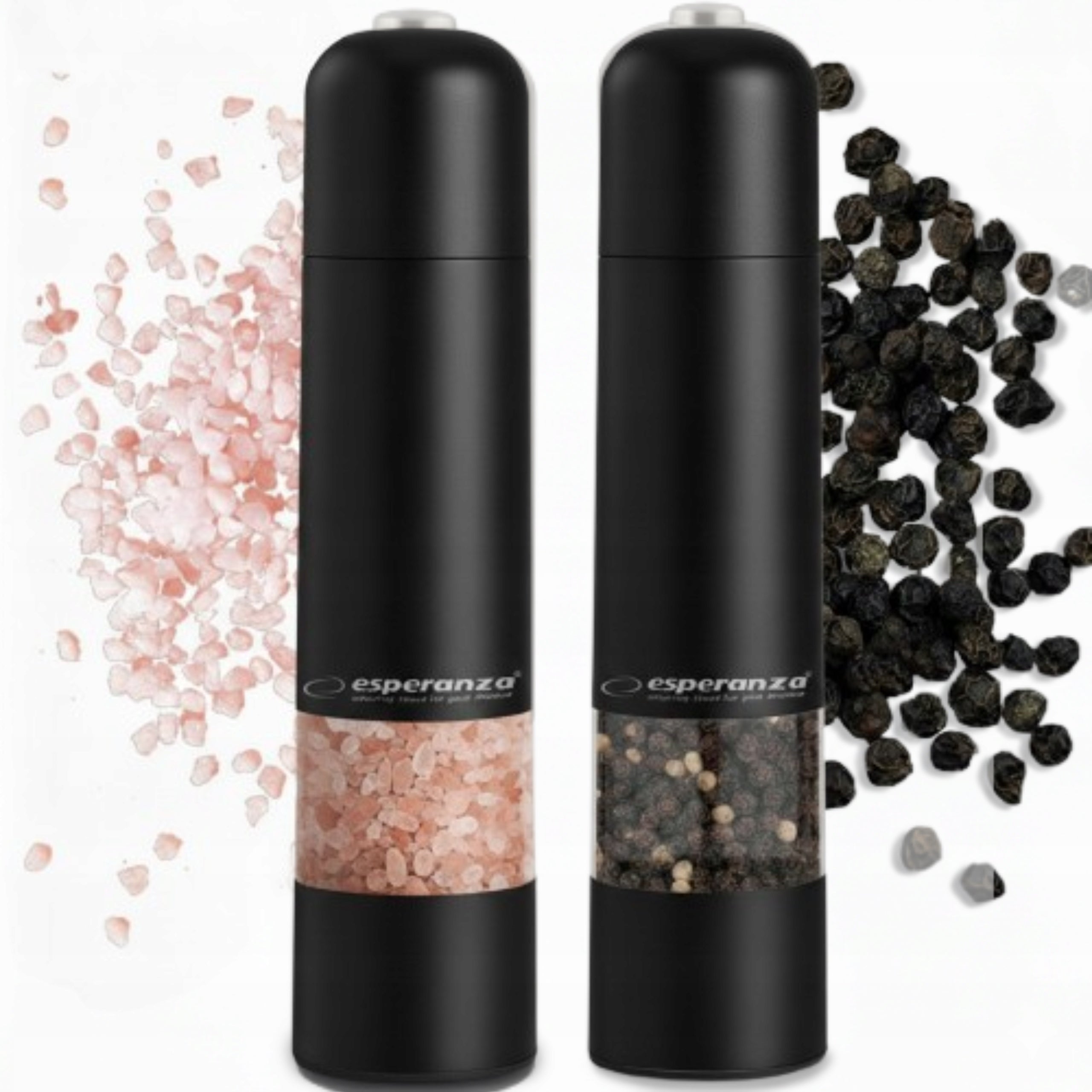 SET OF 2X AUTOMATIC ELECTRIC GRINDER FOR SALT PEPPER SPICES BLACK Packaging status original