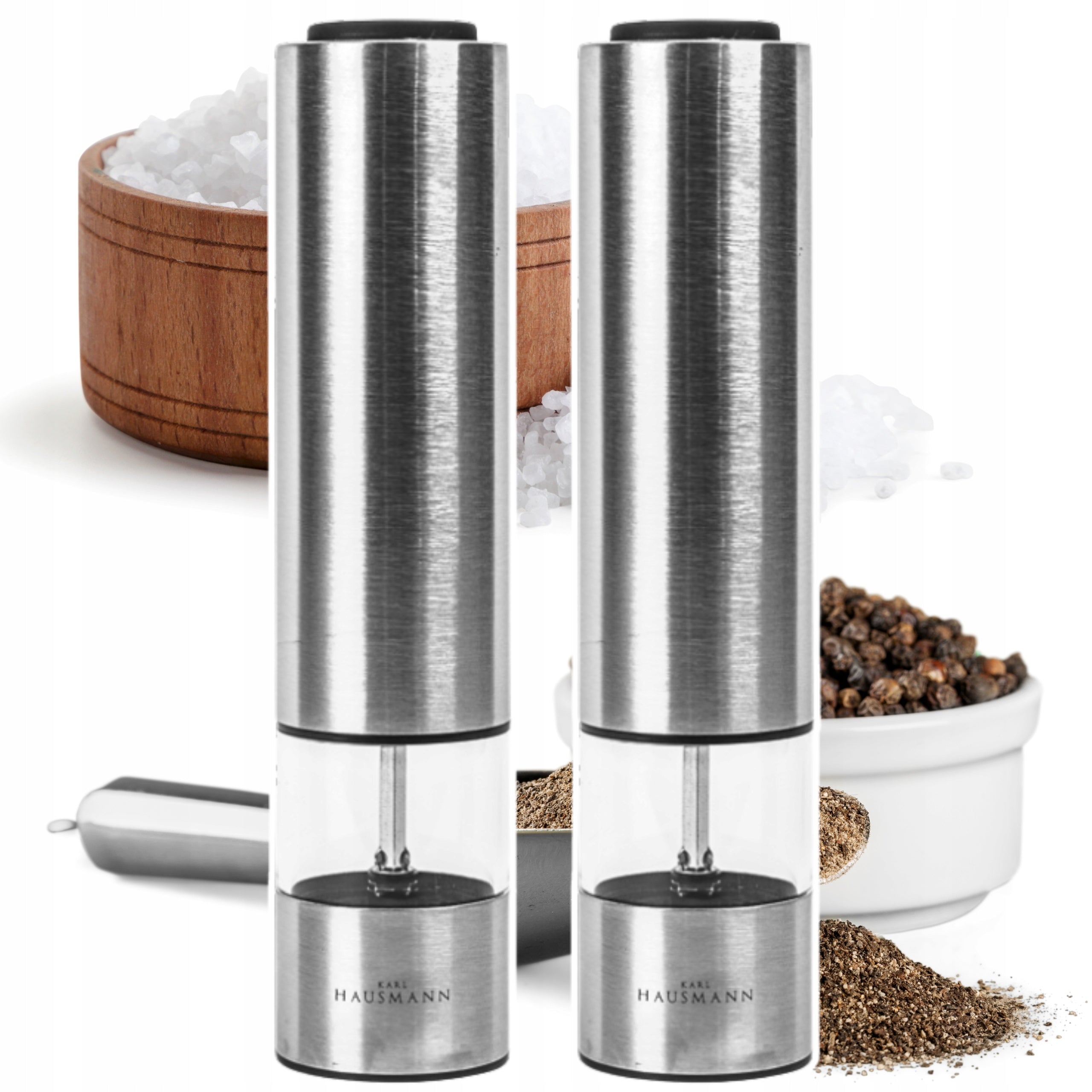 SET OF 2X ELECTRIC SALT AND PEPPER GRINDER STEEL STRONG GRINDER