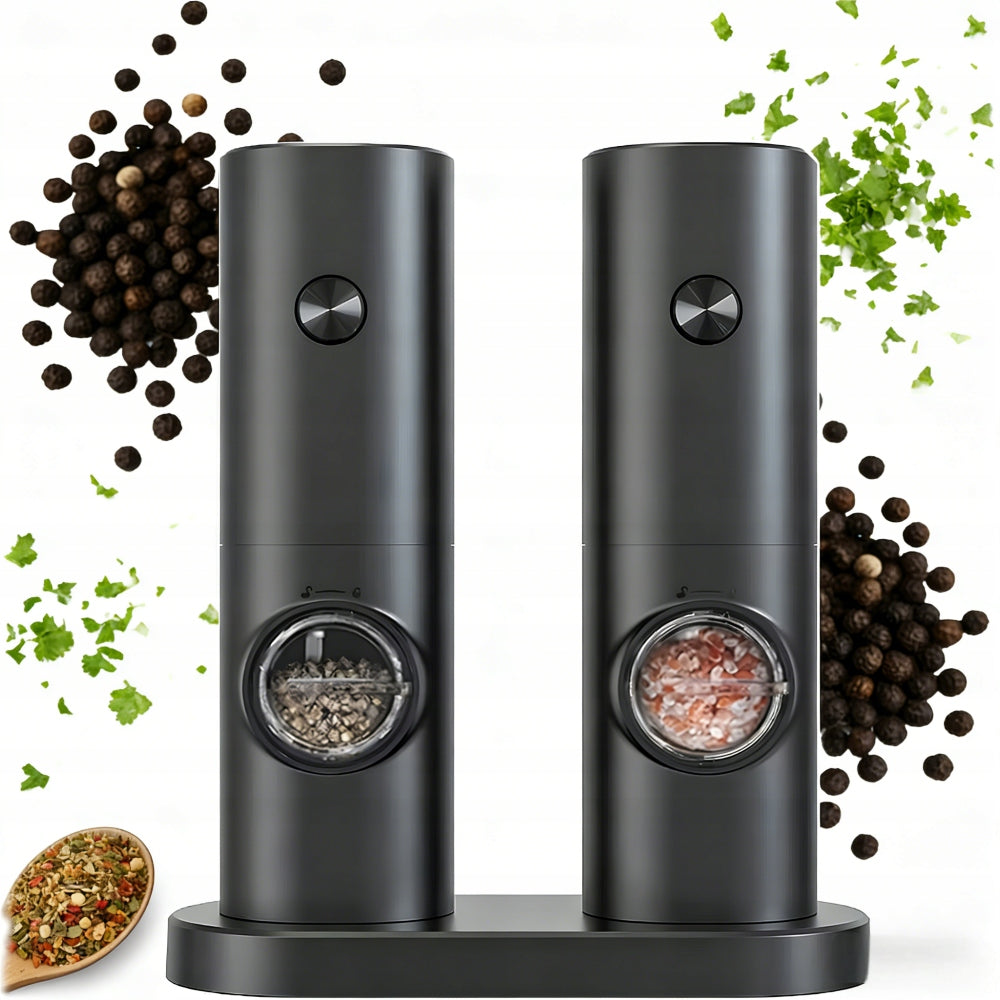 SET OF 2X SALT AND PEPPER GRINDER ELECTRIC SPICE HERBS ADJUSTABLE! Packaging status original
