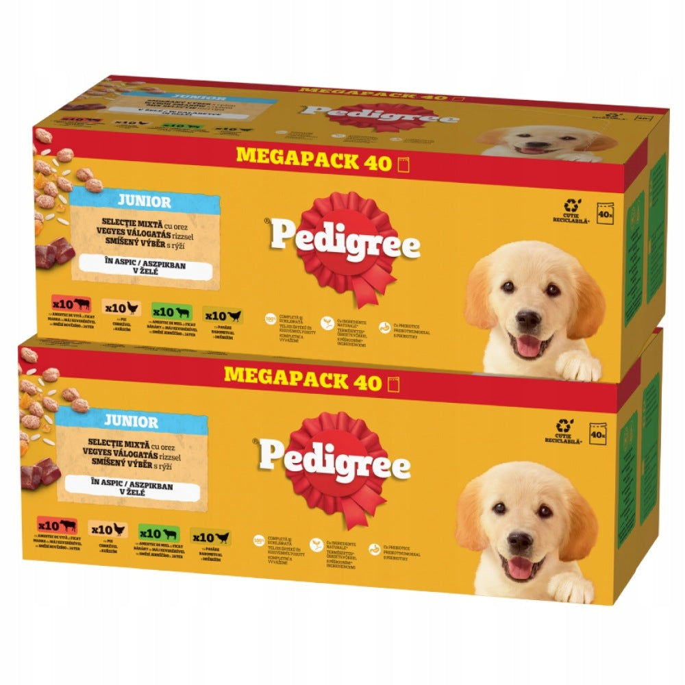 SET OF 2X WET FOOD FOR PUPPIES PEDIGREE CHOICE OF FLAVORS WITH RICE - 40X100G
