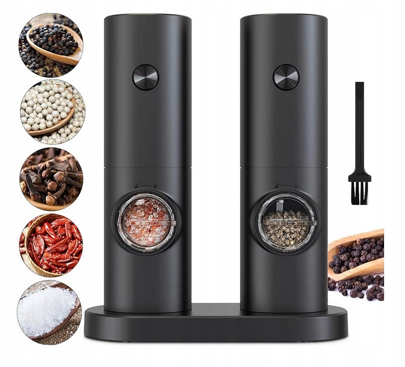 SET OF 2x ELECTRIC GRINDER FOR PEPPER SALT SPICES + STAND