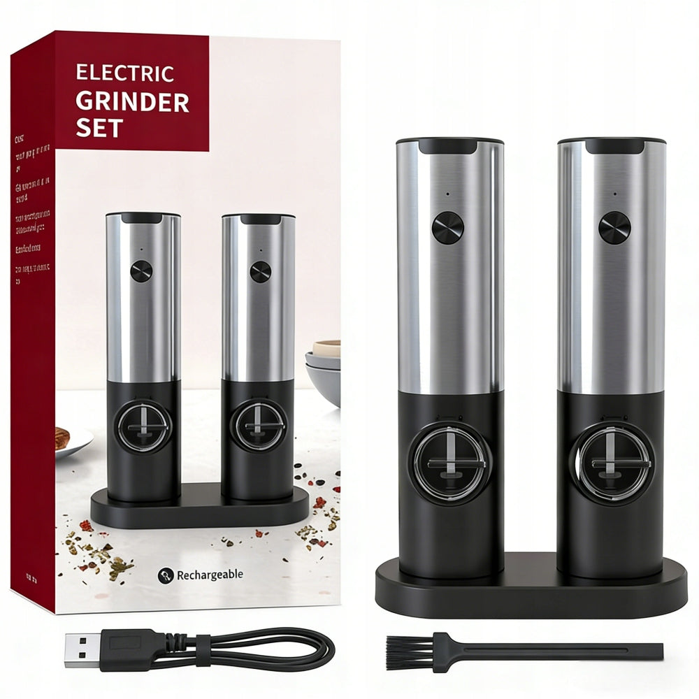 SET OF 2x ELECTRIC GRINDER SALT PEPPER SPICES BUILT-IN RECHARGEABLE BATTERY