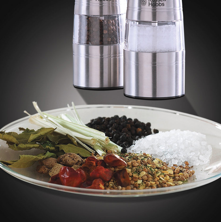 SET OF 2x ELECTRIC PEPPER AND SALT GRINDER HERBS SPICES Manufacturer code RUSSELL-HOBBS MŁYNEK ELEKTRYCZNY
