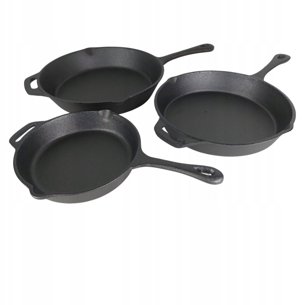 SET OF 3 CAST IRON PANS CAST IRON INDUCTION GAS CAST IRON PANS Packaging status original