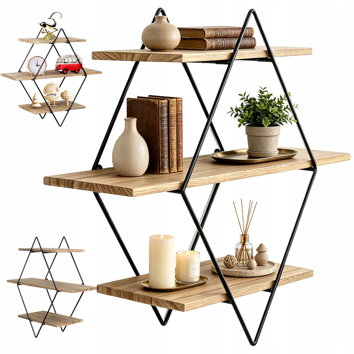 SET OF 3 LEVELS WALL LOFT RUSTIC MDF HANGING FOR KITCHEN LIVING ROOM