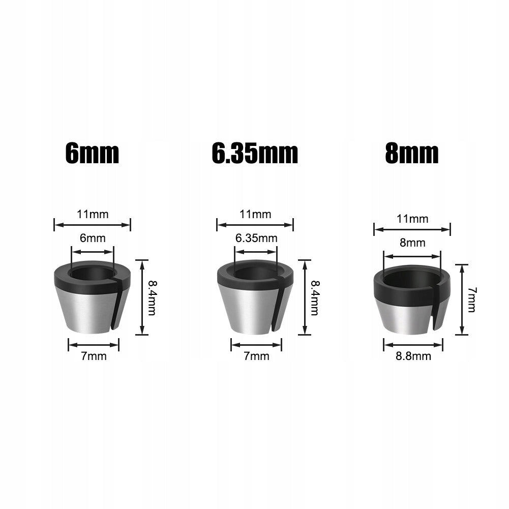 SET OF 3 MILLING MACHINE REDUCTION BUSHINGS WITH 2 PIECES NUT, 6MM 8MM 6,35MM Manufacturer code DOHAPPY_TOYI100134