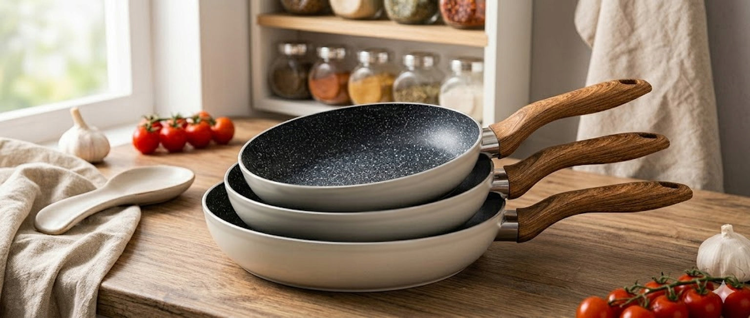 SET OF 3 PANS INDUCTION GAS 20cm 24cm 28cm NON-STICK COATING Packaging status original