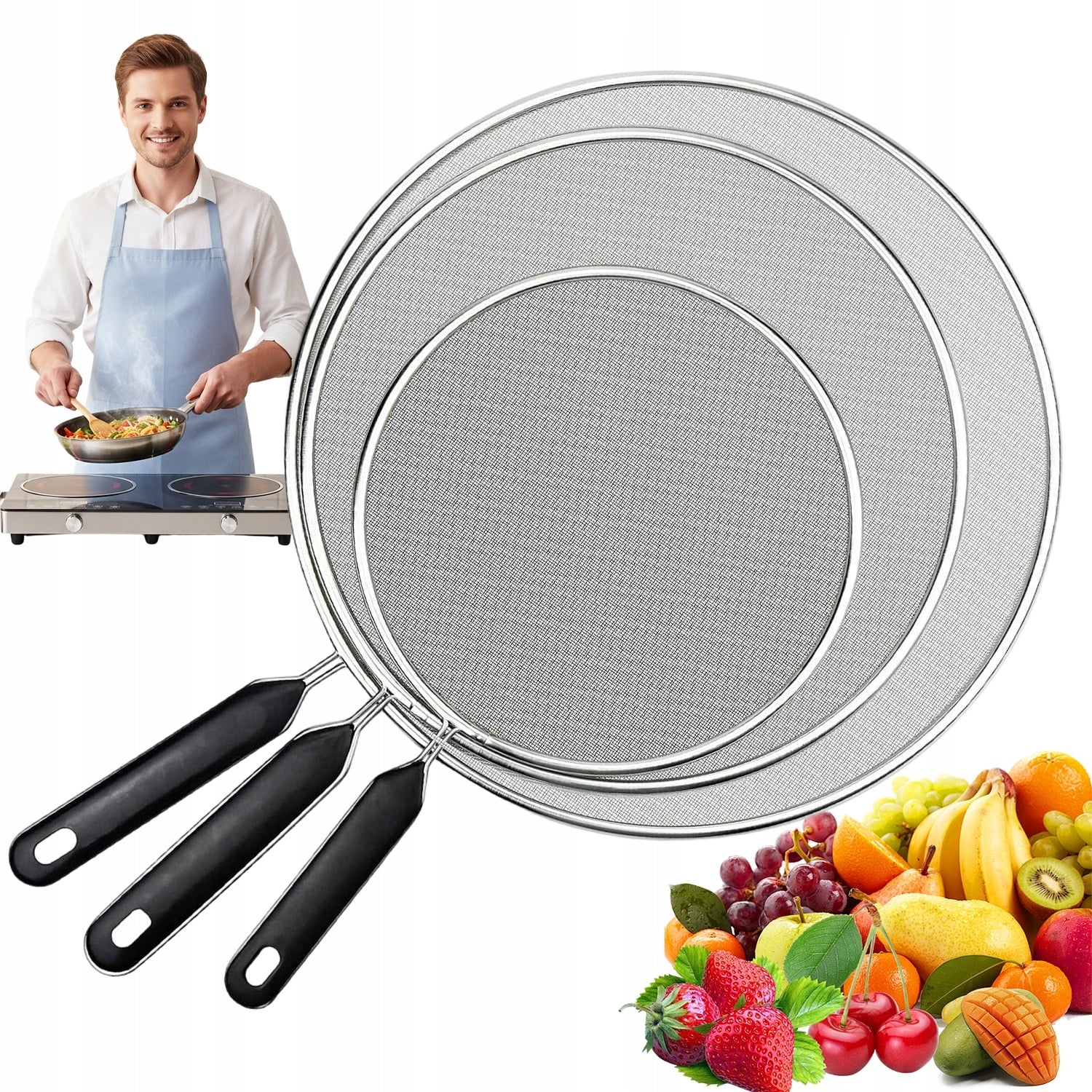 SET OF 3 SPLASH LIDS FOR PAN STAINLESS STEEL 19 25 29 CM