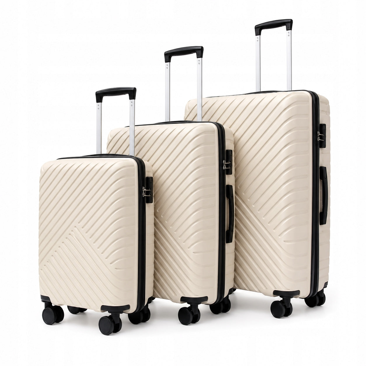 SET OF 3 SUITCASES 3IN1 SET TRAVEL WHEELS LUGGAGE STRONG ABS SUITCASE