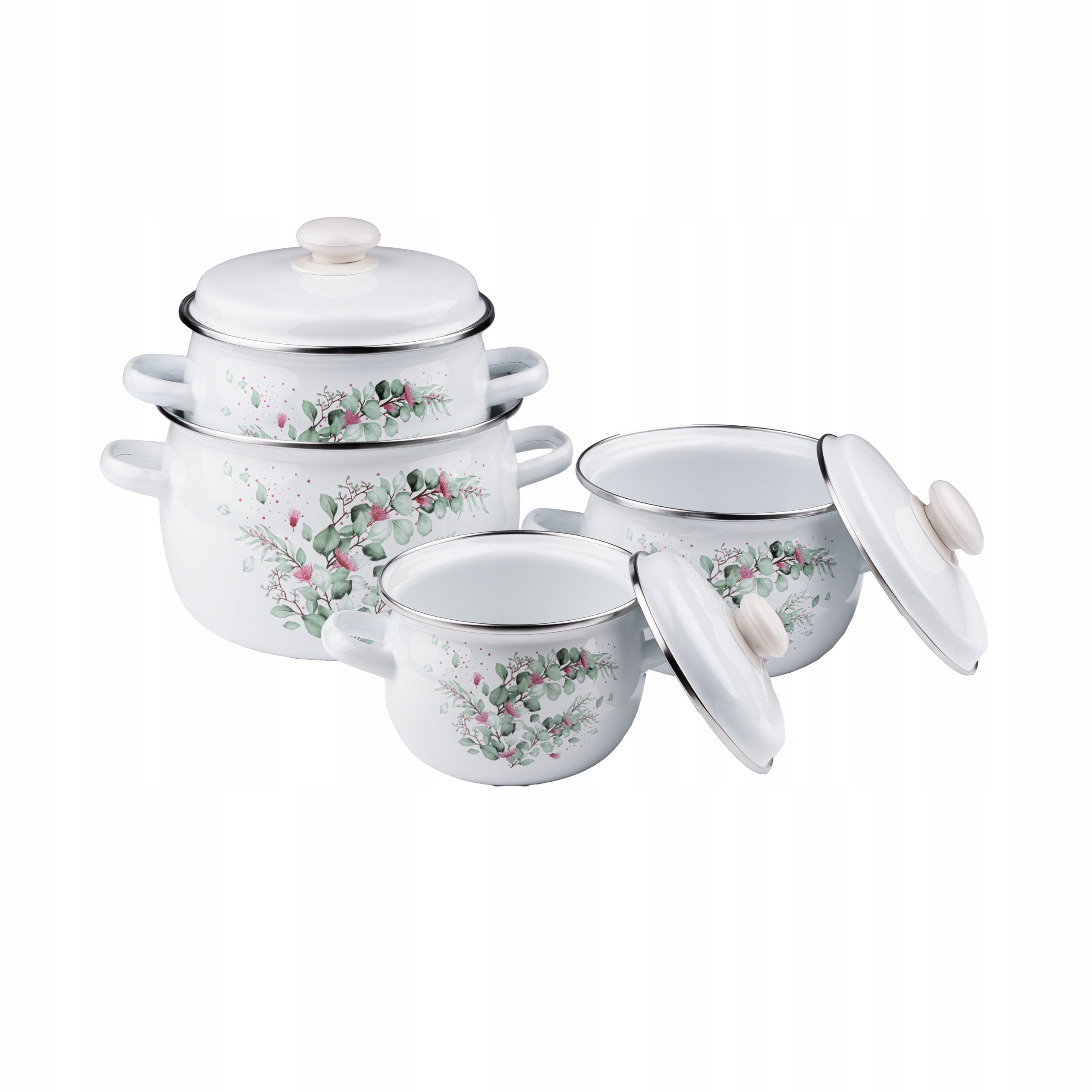 SET OF 4 ENAMEL POTS + LIDS 8EL INDUCTION GAS ENAMEL POTS Number of items in the set 8