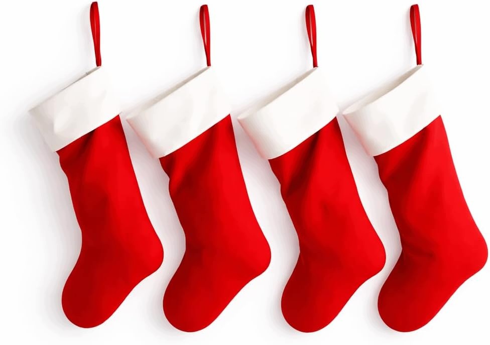 SET OF 4 SANTA SOCKS RED CHRISTMAS FIREPLACE