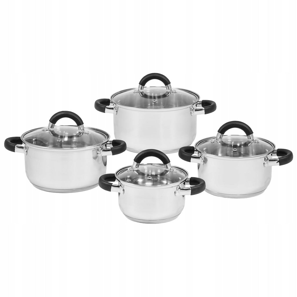 SET OF 4 STAINLESS POTS + COVERS SET OF STEEL POTS INDUCTION GAS Brand Topfann
