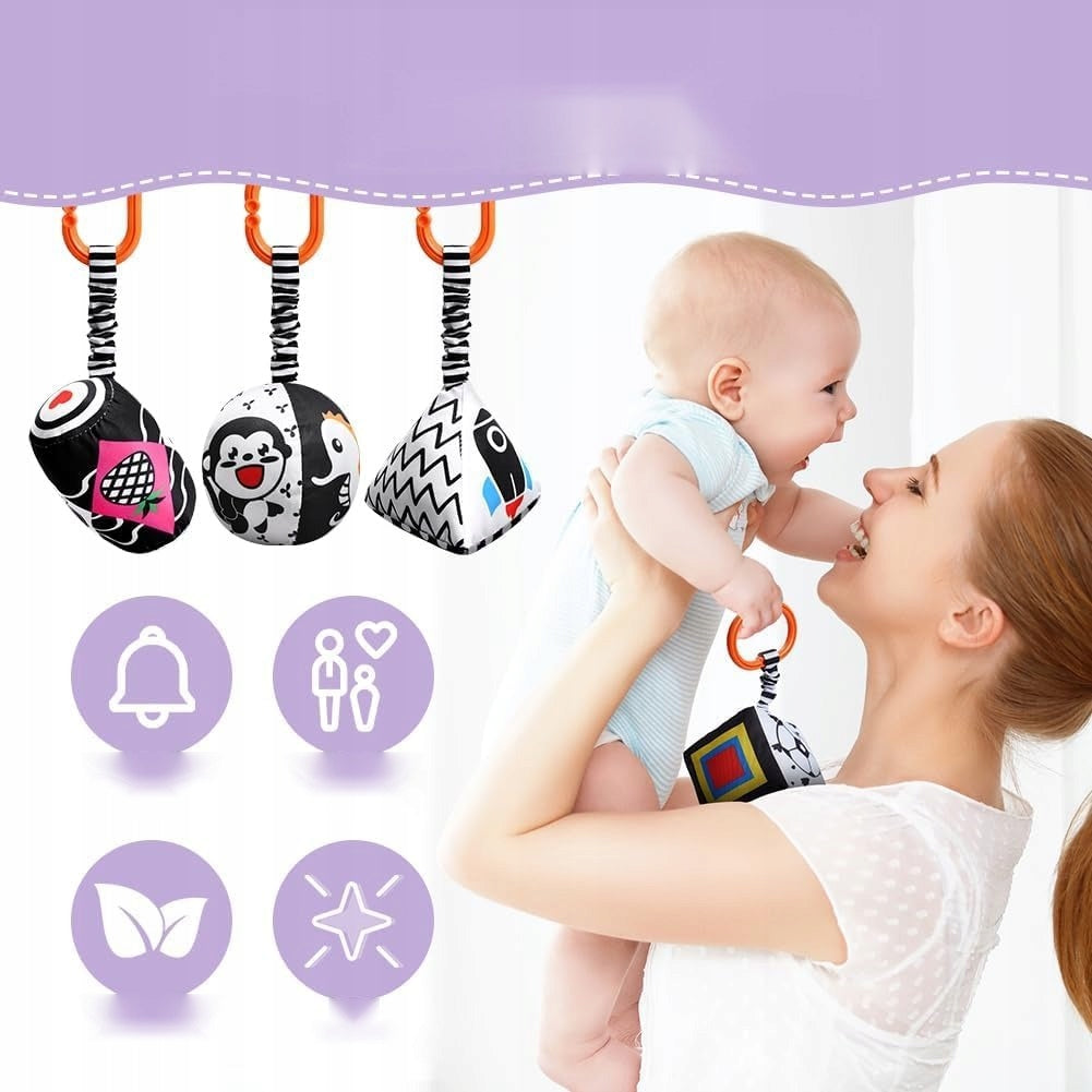SET OF 4 TOYS FOR STROLLER SENSORY RATTLE FOR INFANT GIFT Kind pendants