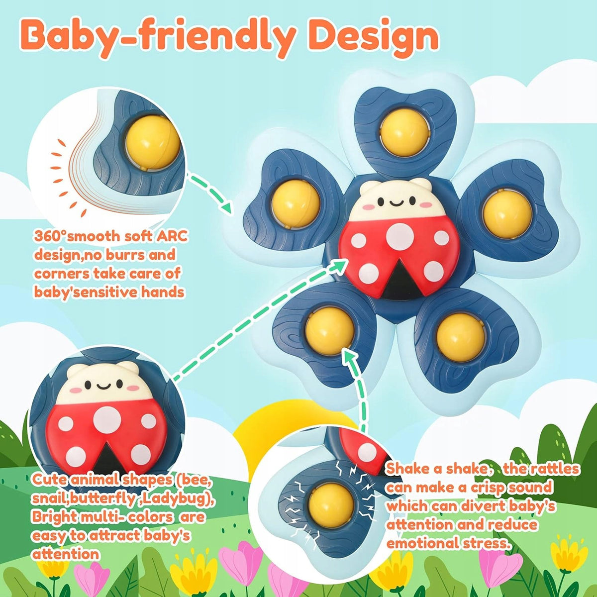 SET OF 4 x SPINNER TOY WITH SUCTION CUP SENSORY VANMOR Packaging status original