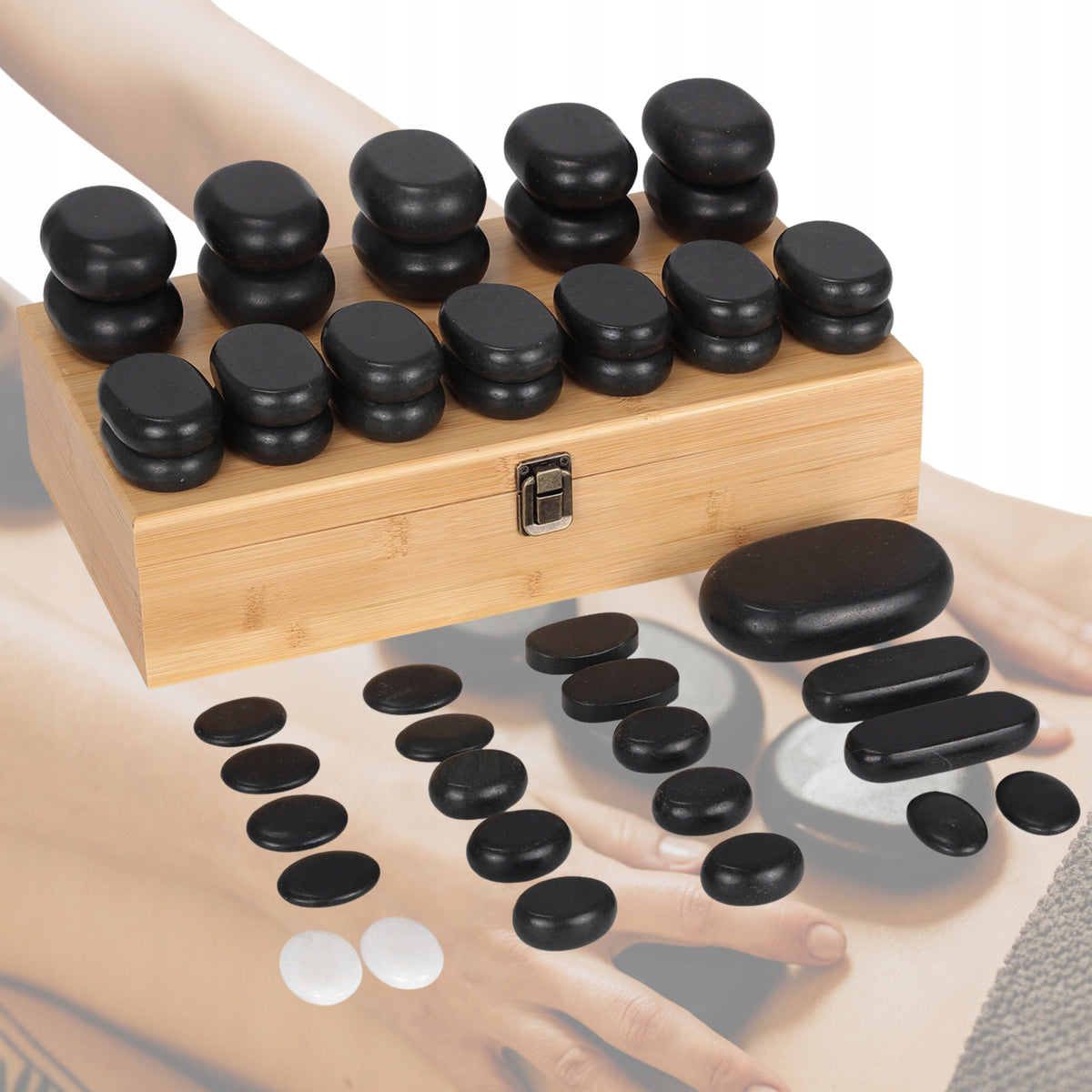 SET OF 45 BASALT STONES FOR MASSAGE HOT STONES SPA CHEST